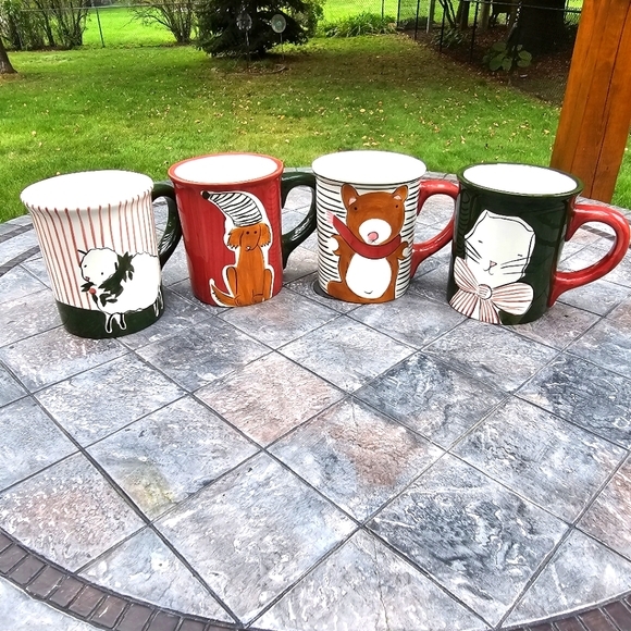 HUGE MUGS!! Lamb, Dog, Bear, Cat 16oz Christmas Mugs Eddie Bauer Home‎ - Picture 1 of 8